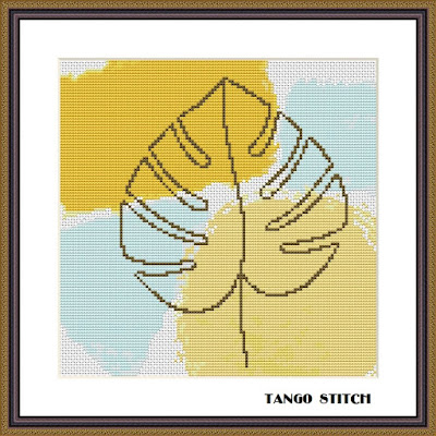 Monstera leaf abstract watercolor cross stitch - Tango Stitch