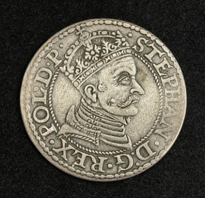 Polish coins Danzig Silver 3 Grossus coin, King Stephen Báthory