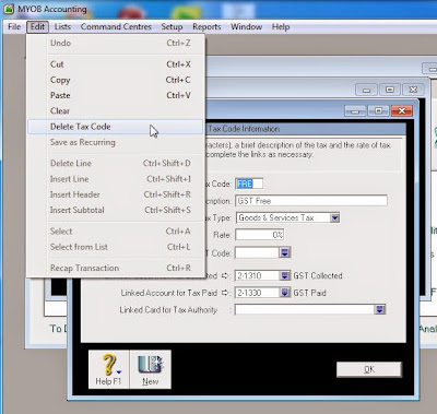 MYOB delete tax code