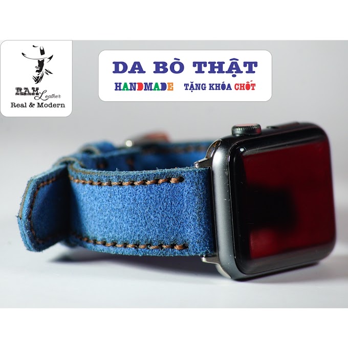 [ ramleatheroffical ] Dây đồng hồ Apple Watch , Iwatch , Iphone Watch Da Bò Xanh Coban RAM Leather 1963