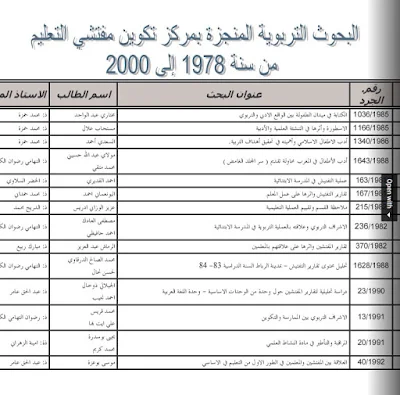 جرد لعناوين البحوث التربوية المنجزة بمركز تكوين المفتشين من 1978 إلى 2000