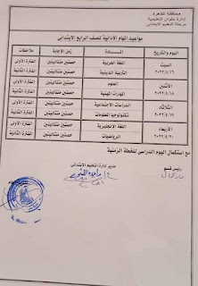 جدول المهام الأدائية محافظة القاهره الصف الرابع الابتدائى