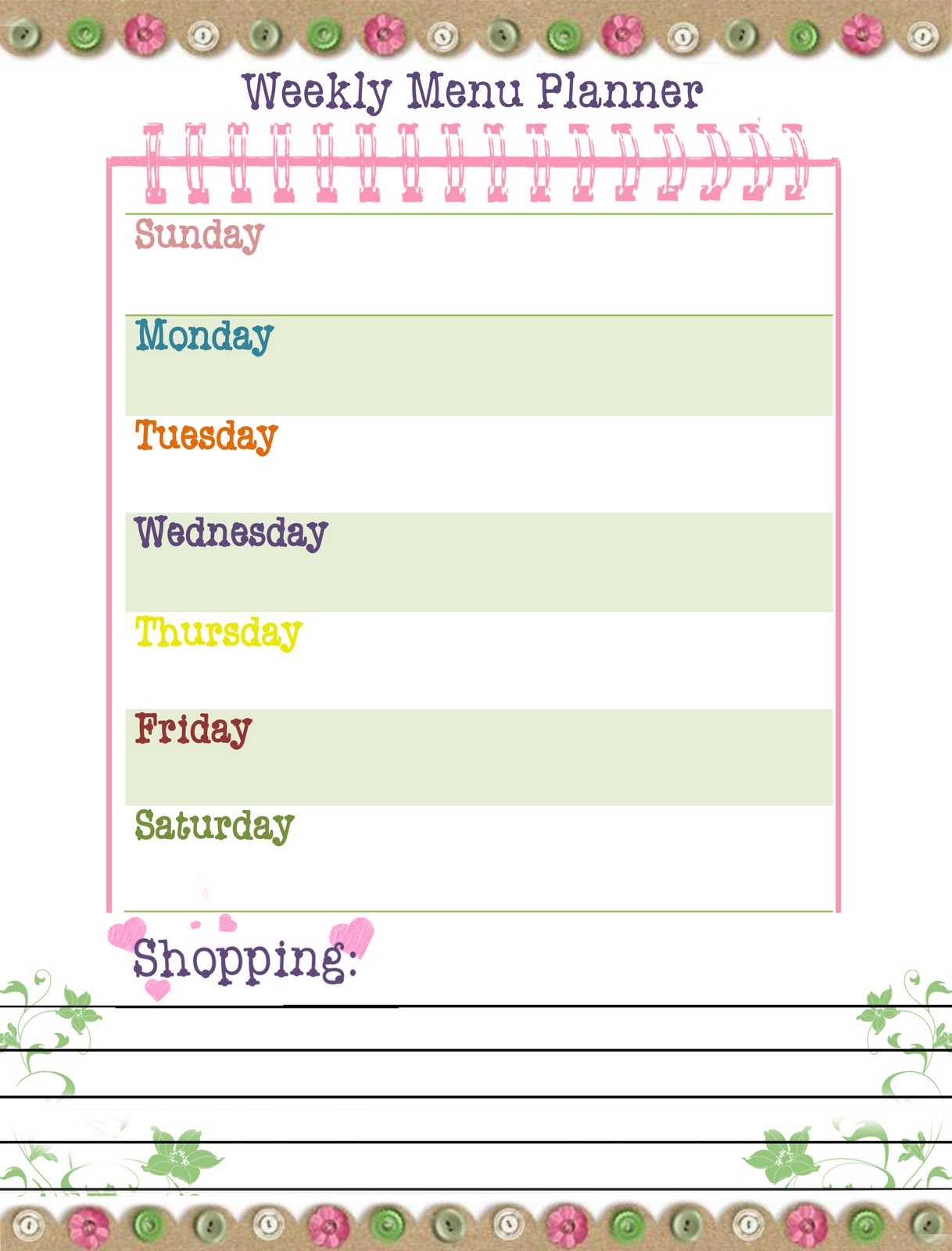 Free Printable Weekly Menu Planner Template