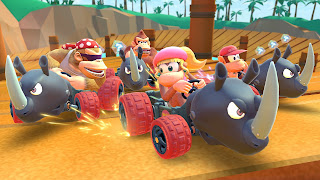 the Kong gang in Mario Kart Tour on Rambi Riders