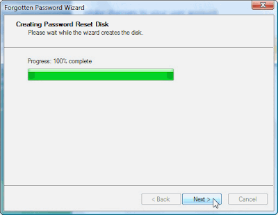Creating Password Reset Disk complete