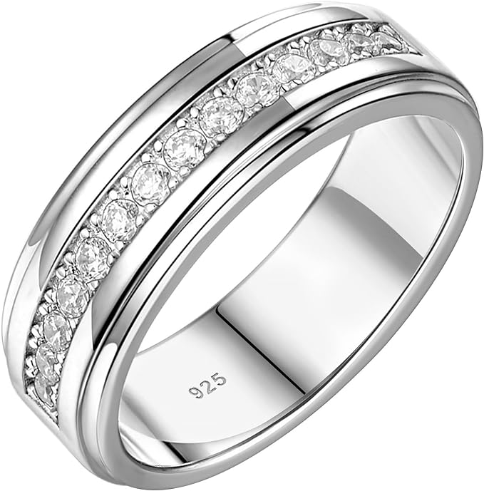 Stunning SweetJew Men’s White Gold Sterling Silver Wedding Band with Cubic Zirconia – Sizes 7-14