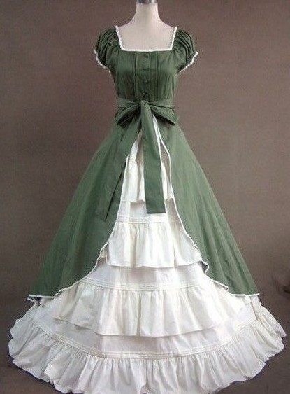 green and white gothic dress