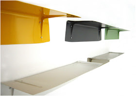 steel shelf, bracket is part of the shelf