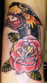 Panther With Flower Tattoo Design