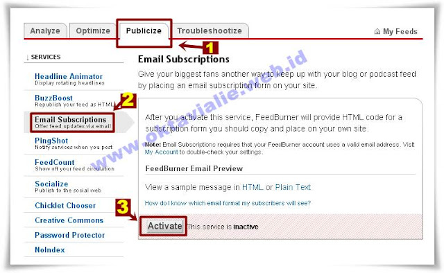 Cara Daftar / Menambahkan FeedBurner Untuk Berlangganan Email Blog