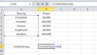 Contoh fungsi COUNTA microsoft excel