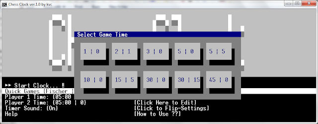 Sub menu of chess clock