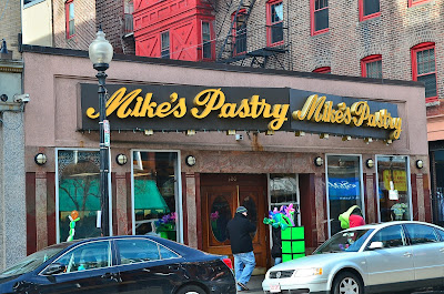 The entrance to the legendary Boston Italian pastry shop, Mike's Pastry. 