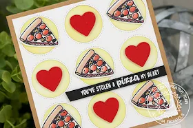 Sunny Studio Stamps: Fast Food Fun Window Trio Circle Grid Pizza Themed Card by Juliana Michaels