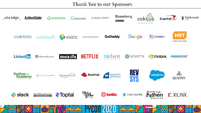 Slide of the 41 sponsors that are financially supporting PyCon 2020 Online