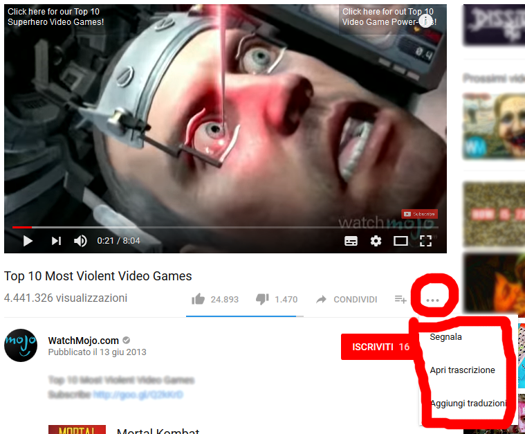Segnalazione di un video violento a Youtube