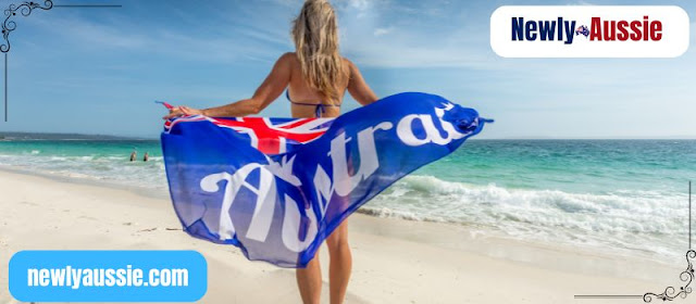 Australia flag, lady with Australian Flag