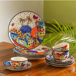 Huts, Fishing Village, Pottery, Hand painted, quirky, vibrantplates, ceramic plates