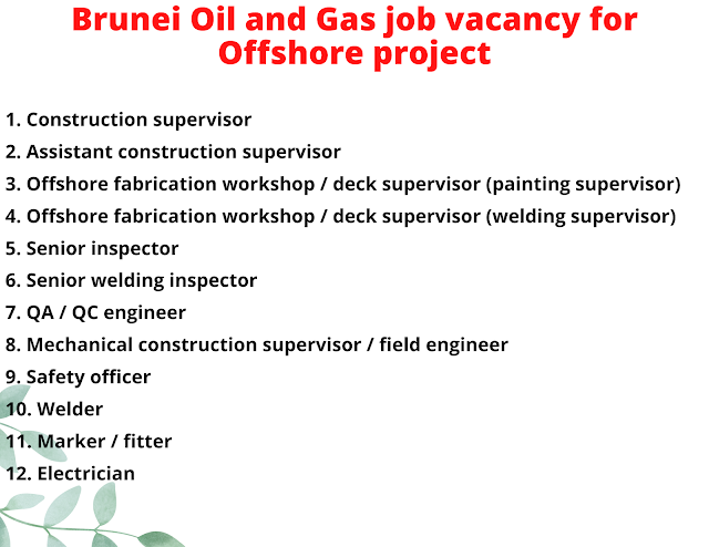 Brunei Oil and Gas job vacancy for Offshore project