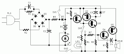 Simple Emergency Light and Alarm Circuit Diagram