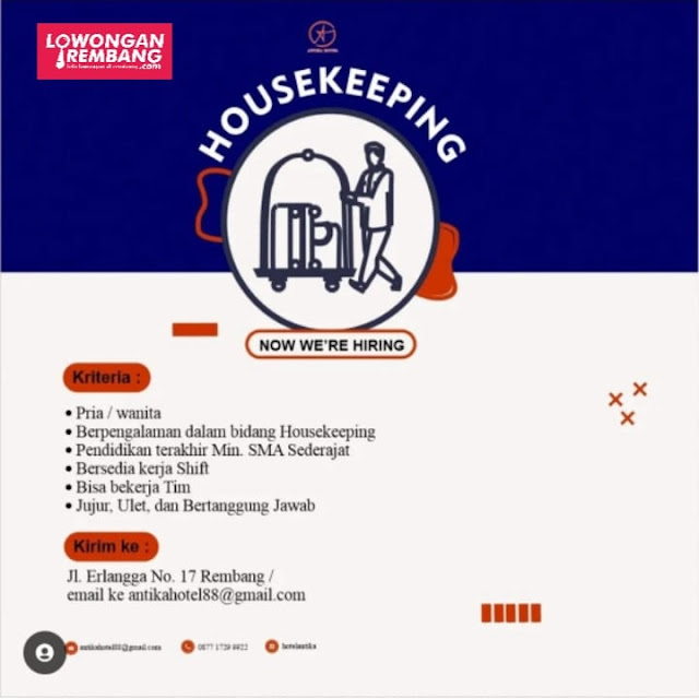 Lowongan Kerja Pegawai Housekeeping Hotel Antika Rembang