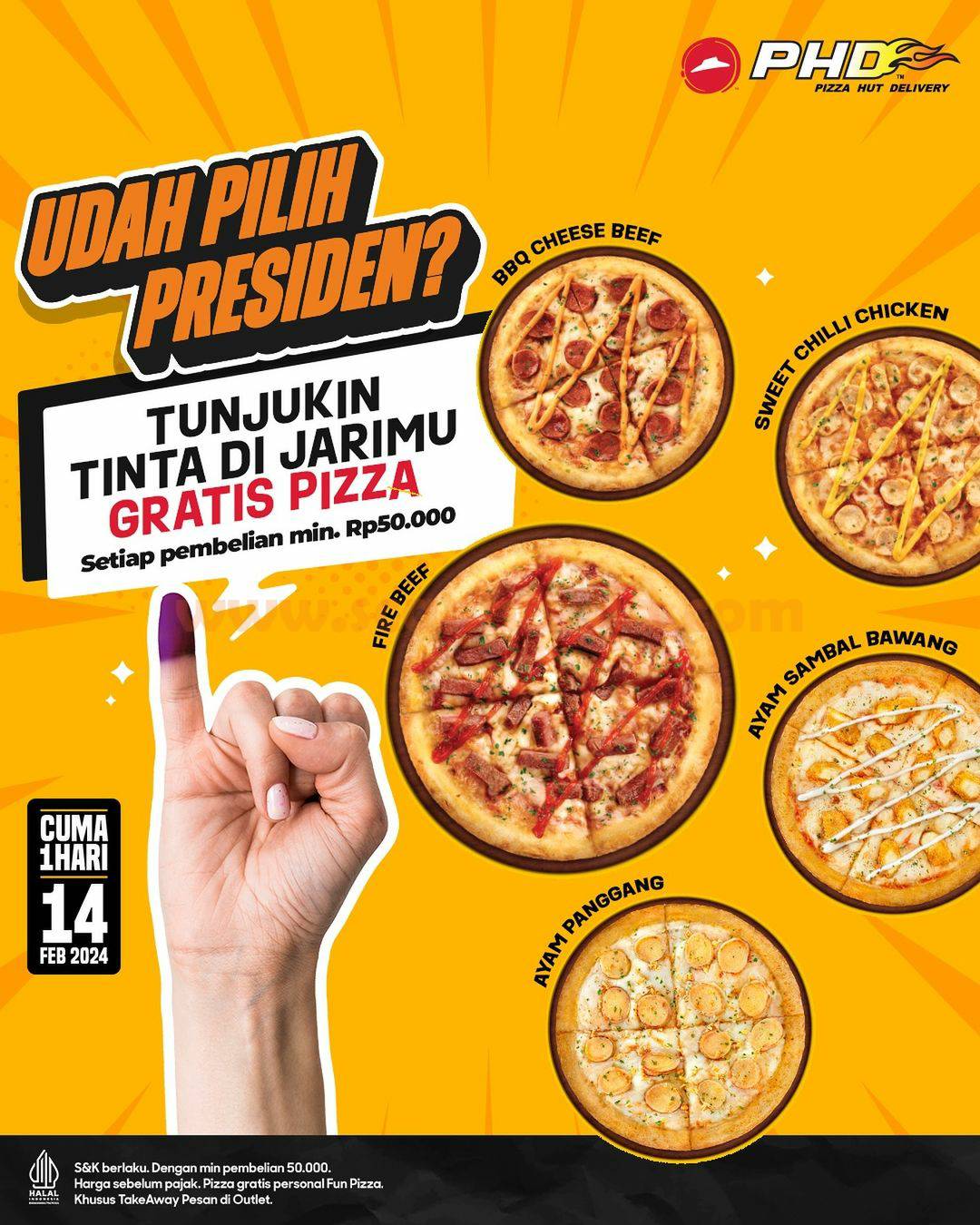 Promo PHD Pizza HUT Delivery Spesial PEMILU GRATIS PIZZA