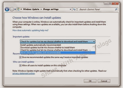 cara mematikan, menonaktifkan automatic update atau update otomatis windows 7