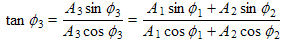 equation, tangent of phase angle of the sum of two waveforms