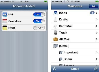 Successfully added Gmail account on iPhone 4S Mail app.