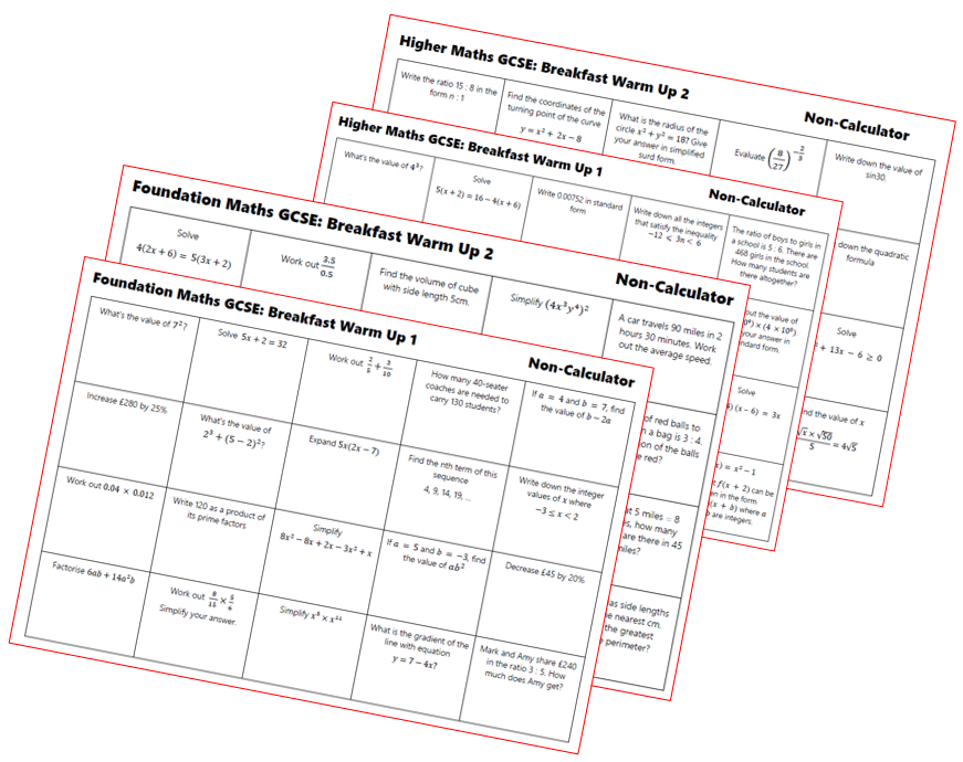 Resourceaholic Gcse Breakfast Warm Ups