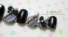 Black Lace Nail Art with Chain Stone