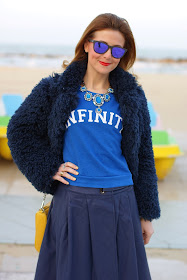 So Allure faux fur jacket, Zara statement necklace, Infinity sweatshirt, Fashion and Cookies, fashion blogger