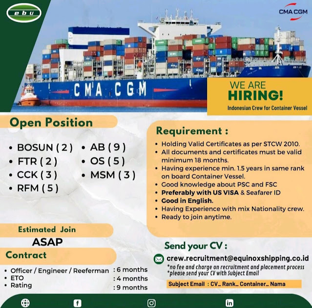 Hiring for Indonesian Crew EBU LPG, Container Vessel CMA CGM 2023