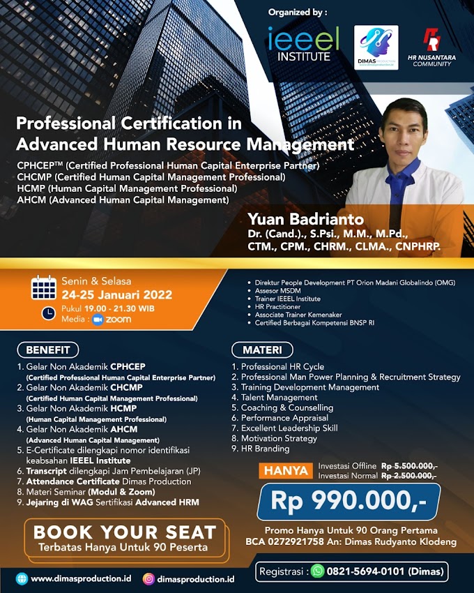 WA.0821-5694-0101 | Certified Professional Human Capital Enterprise Patner (CPHCEP), Certified Human Capital Management Professional (CHCMP), Human Capital Management Professional (HCMP), Advanced Human Capital Management (AHCM)