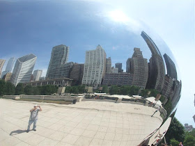 city reflection in sculpture, the bean, chicago, cloud gate