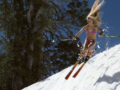 Bikini snow skiing
