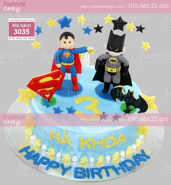 Bánh gato sinh nhật đẹp 3D Fondant SuperMan vs BatMan