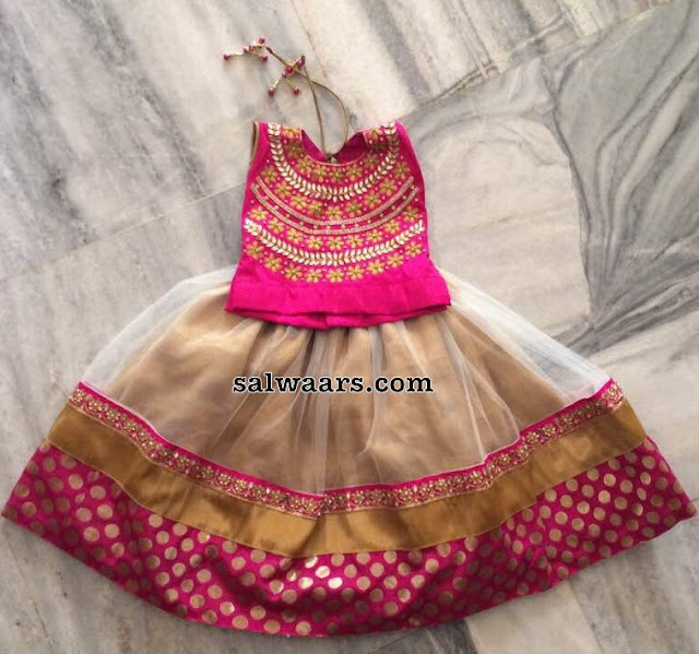 Beige Net Lehenga with Pink Blouse