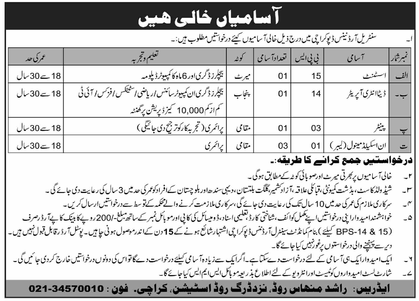 Latest Central Ordnance Depot COD Management Posts Karachi 2023