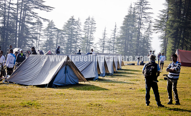 After extremely hectic day-1 of MTB Himachal 2011, it was fresh morning at Ghada Kufar... Since last night we reached in the dark, it was beautiful surprise in morning... What a wonderful place it was... So today's PHOTO JOURNEY started from Ghada Kufar's lush green ground surrounded by huge cedars ...Most of the folks are out of their tents and getting ready for Day-2 of MTB Himachal 2011... Wonderful sunlight, soothing sounds, fresh air and all officials/Marshals in hurry:) ... I can't forget breakfast between 6:30 am to 7:30 am...Competition to get first entry :)Sunlight has started touching green ground of Ghada Kufar and it's an indication that we are getting late to start the day... Today I thought of joining media folks, so that have flexibility of moving ahead of riders to have some shots at appropriate place...Miss Monika, 1st runner up of MTB Himachal 2011 !! All these folks take good care of their cycles.Another photograph of colorful camping site at Ghada Kufar, Shimla, Himachal Pradesh !!!Doordarshan folks taking interview of winning team of day-1 @ MTB Himachal 2011Bike outside the tent waiting for rider @ Ghada Kufar, Shimla, Himachal Pradesh...Morning tea is being served at other corner of Ghada Kufar ground... Mr. Anil Perfect Sharma !!Both of them were searching for tents last night till 12:30 am ... now trying to forget those moments by such activities :)Panoramic view of Ghada Kufar ground from a hilltop... Some of the tents are already packed...All riders getting ready for first stage of Day-2 which is about to start from a small market near water pond...Mr. Nikhil, a weekend rider who had quit after second stage of Day-1 @ MTB Himachal 2011..Add captioNepali folks easily get bored if they have to wait for a longer time without riding and the term 'longer period' is very subjective :)Army riders having sunbath during the wait time...Ha ha ha... We completed first stage...Why these folks are doing time pass and making me wait for next stage :) ... Do these expressions say this?A photograph from Ghada Kufar ... Water pound surrounded by Himachali houses and a small market...Finally Stage one started after waiting time for 45 minutes...Mr. Aneesh kept telling me about clicking photographs for branding as well... Although I clicked, but he always noticed me clicking riders and landscapes :)Highway near Matiana was in very bad shape but riders don't like smooth roads, so they were happy :)Army team crossing Matiana and reaching Shilaroo stadium .... During MTB Himachal 2011, Shilaroo stadium was decided as place for lunch break...Mountain Terrain Bikes waiting at Shilaroo Hockey Stadium. As told by some folks in the troop, it's highest Hockey Stadium in Asia...Here is another view of Shilaroo Hockey Stadium.. This Photograph is clicked from main highway...Stage two has started from Shilaroo Stadium and now folks are moving towards Hatu Peak... Hatu peak was highest point of MTB Himachal 2011...One of the tired rider dragging his bike on a rough track during MTB Himachal 2011 !!! Mountain Terrain Biking is verydifferentexperienceanditneedshigcommitmenttcomplete...Rider number 55 climbing up through a village near Narkanda... Most of these uphills and downhills were extremely tough and this time route was toughest one in India... Lasttime during MTB  Himachal 2010, there was no serious injury and this time three folks got major injuries... Out of three, one was seriously injured...We met this kind man who saw us walking up and offered tea at his place ! Since we had to catch riders on hill top, we missed this opportunity :)Media gang ! Pawan, Chandan, Saurabh, Vikas and Rohit ... Happy to see tarmac near Hatu base...Dhananjay sharing information about different stages of Day-2... Every morning all the rider are briefed about different stages, distances between differentpoints,kindofterrains etc... Although all the riders keep a route map with them with all details about altitude, distance etc.NIrjala climbing up towards Hatu Peak, which is one of the wonderful place during this trek...Cycle need some rest on the way to Hatu because the route is extremely steep and weather was changing during the evening... It was very cold on top...Just 3 Kilometers away and on back route all of them had to walk with their bikes... Most of the times, there is no path to ride and one needs to pickthebikeordragitcarefully... Although some crazy folks were there, who rode on rough hills as well... I have few videos which will be shared soon...Bike Marshal are waiting for riders to come back and deviate from main road to walk down through dense forest on Hatu peak... There was noproperpathtoridethebike,sojustpick/drag through the forest and reach camping site at Tani Jubber...Rider No 108, Mr. Darshan Singh, stuntman of MTB Himachal 2011 !! Especially he was superactive i front of Cameras :)Chief Bike Marshal and one of the official of Mountain Terrain Biking Himachal - Mr. Aneesh Airborne Awasthi !!! A Great person and motorbike professional ... He hasbeenwinnerof various bike races across the country !!! And don't miss his unique adventure @ Climbing, Falling, Stumbling, and Crawling to the Hatu Temple : MISSION HATU PEAK(21FEBRUARY2011) - by Aneesh Airborne AwasthMr. Aneesh showing off MTB Himachal 2011 Batch on his hat !Hatu Temple @ Himachal Pradesh, INDIAFinally we reached Camping site at Tani Jubber !!!Keep watching this place to know about next 7 days of Mountain Terrain Biking Himachal 2011...More Photographs of the event to come... So keep watching this place and get in touch at VJ@travellingcamera/ripple4it@gmail.com in case of more information about this event !!!