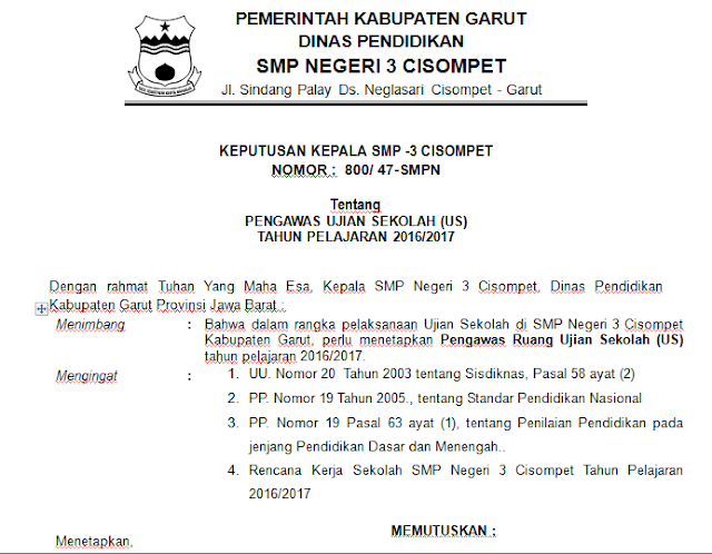 Contoh SK Pengawas Ujian Sekolah Siap Pakai Format Word 