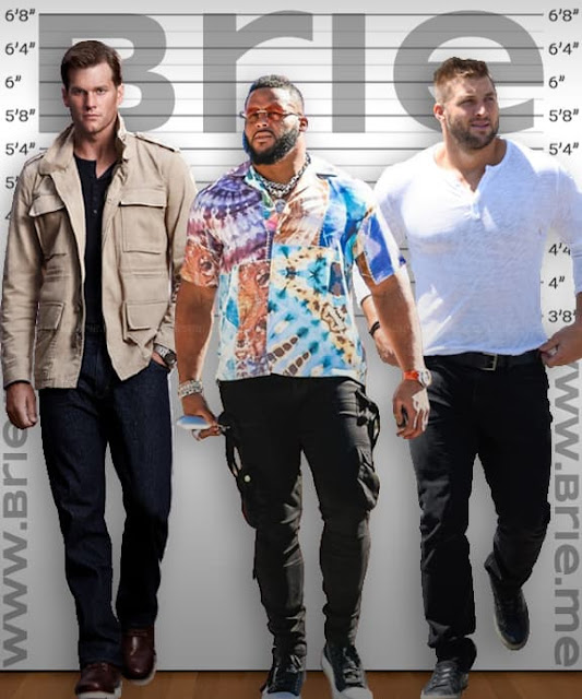 Aaron Donald standing with Tom Brady and Tim Tebow