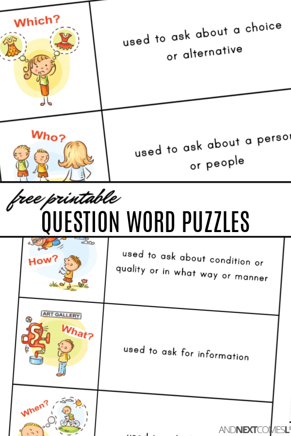 Free printable WH question word puzzles