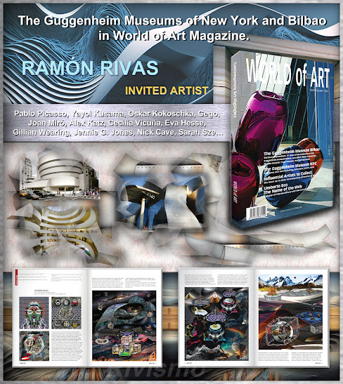 Las obras de Ramón Rivas en cuatro páginas de la revista World of Art en su número dedicado a los Museos Guggenheim de Nueva York y Bilbao