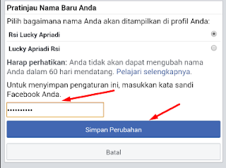 masukan password untuk konfirmasi perubahan nama