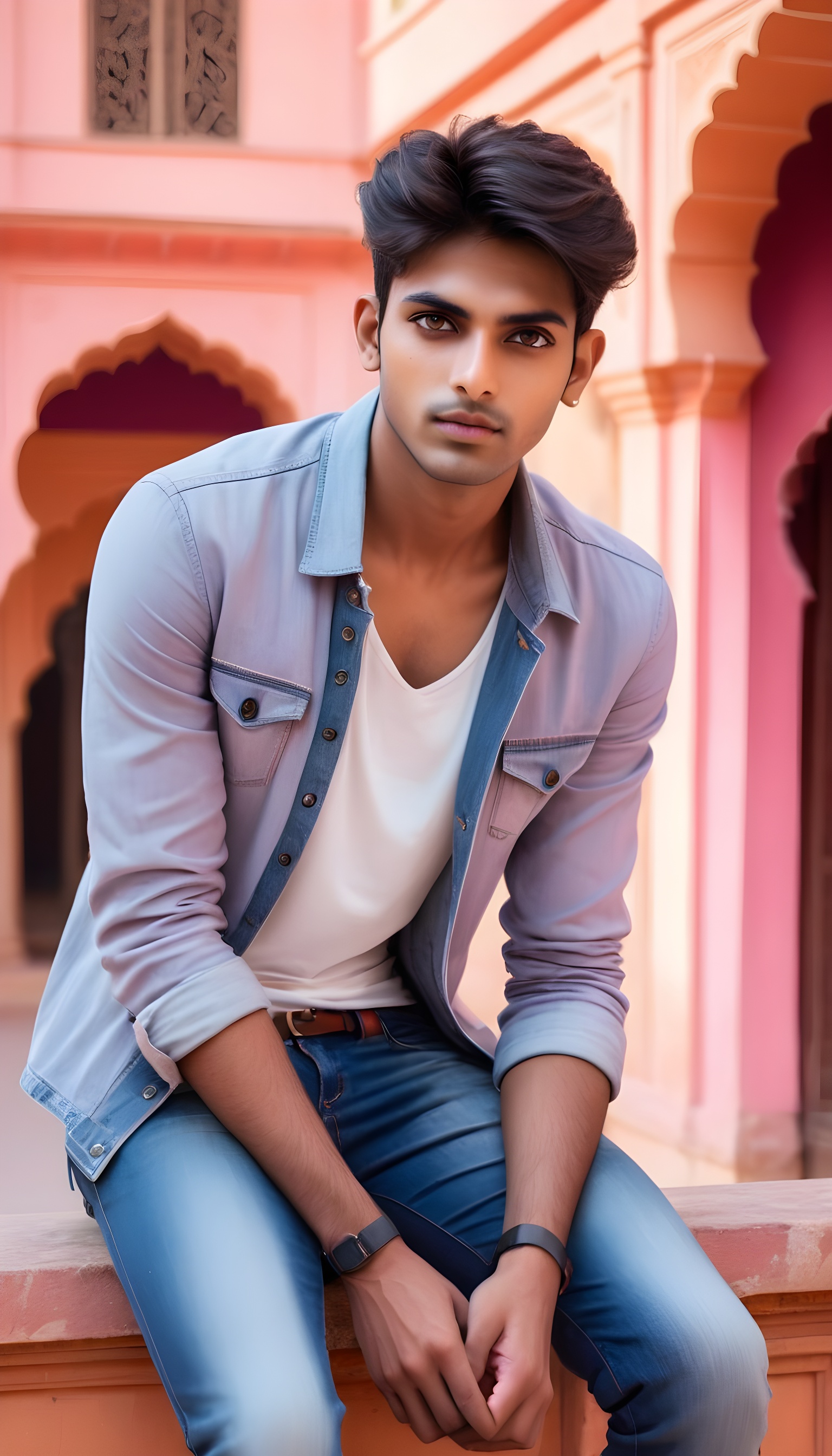 Indian man dressed in trendy outfits with jeans and enchanting