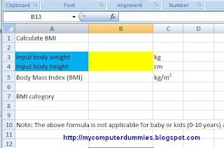 My Computer Dummies Calculate Body Mass Index Bmi Formula In