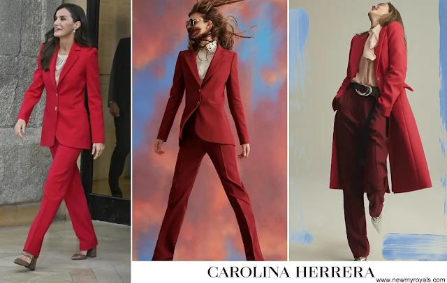 Queen Letizia wore Carolina Herrera Longline Suit Jacket in Red Carolina Herrera 2019 Pre-Fall collection