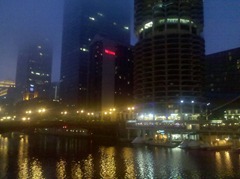 View of Chicago River in the early evening from State Street