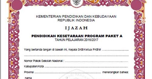 Format Ijazah Paket A Tahun 2021